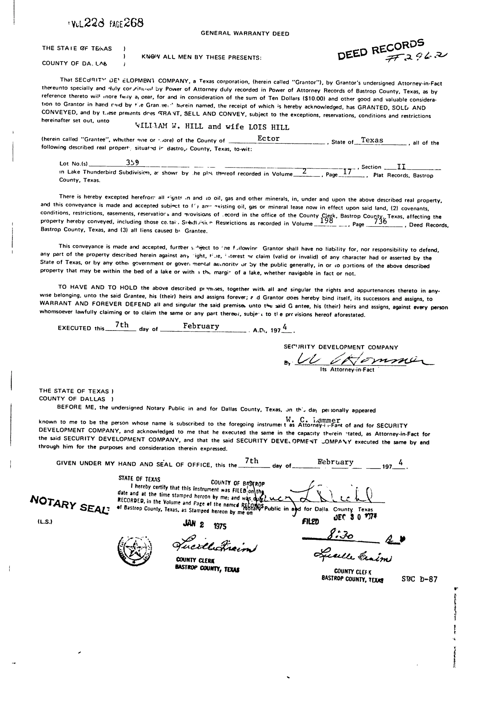Security Development Company - Recorded Deed (Vol. 228, Page 268)